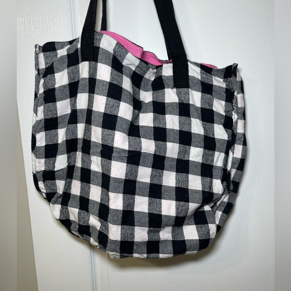 Y2K PINK Victoria's Secret Black & White Gingham Big Heart Bling Tote Bag - Picture 13 of 14